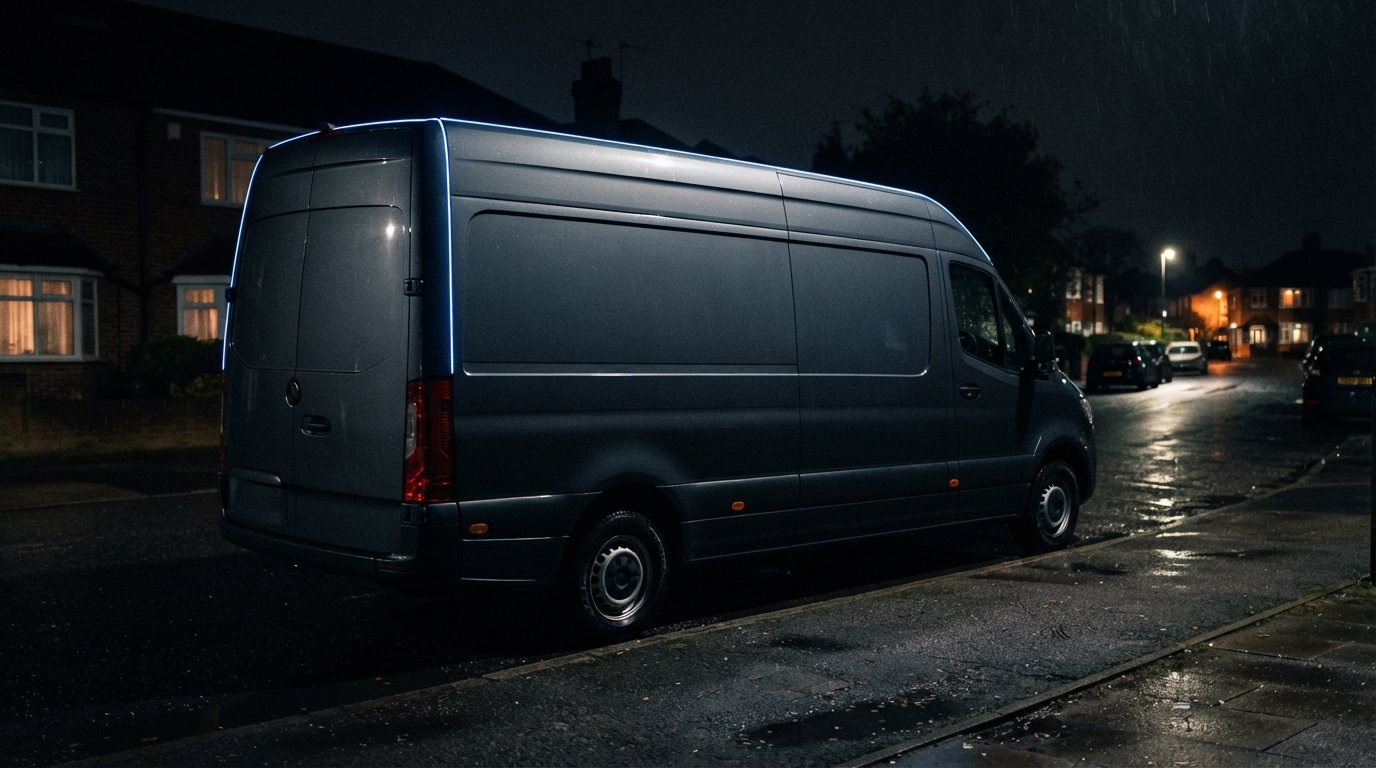 Mobile service unit on the street at night