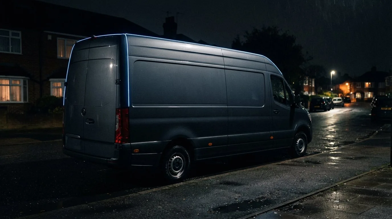 Mobile service unit on the street at night